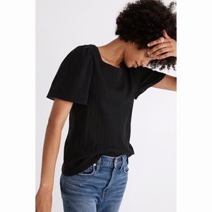 Madewell / Flutter-Sleeve Weavemix Ribbed Top Black